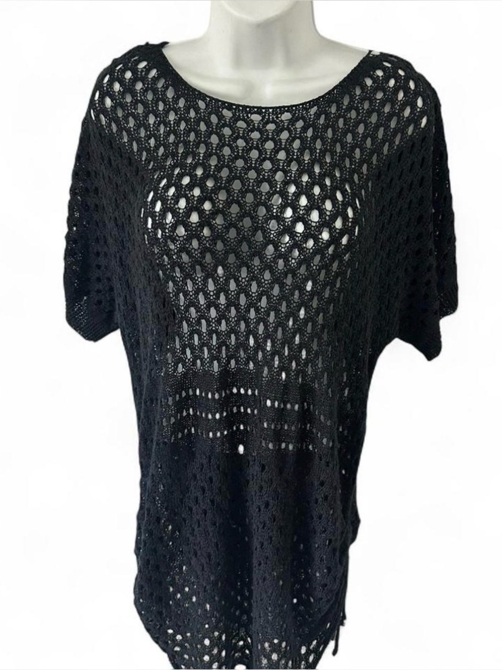 Black Crochet Tunic Top - Lightweight Open-Knit‎ Sweater